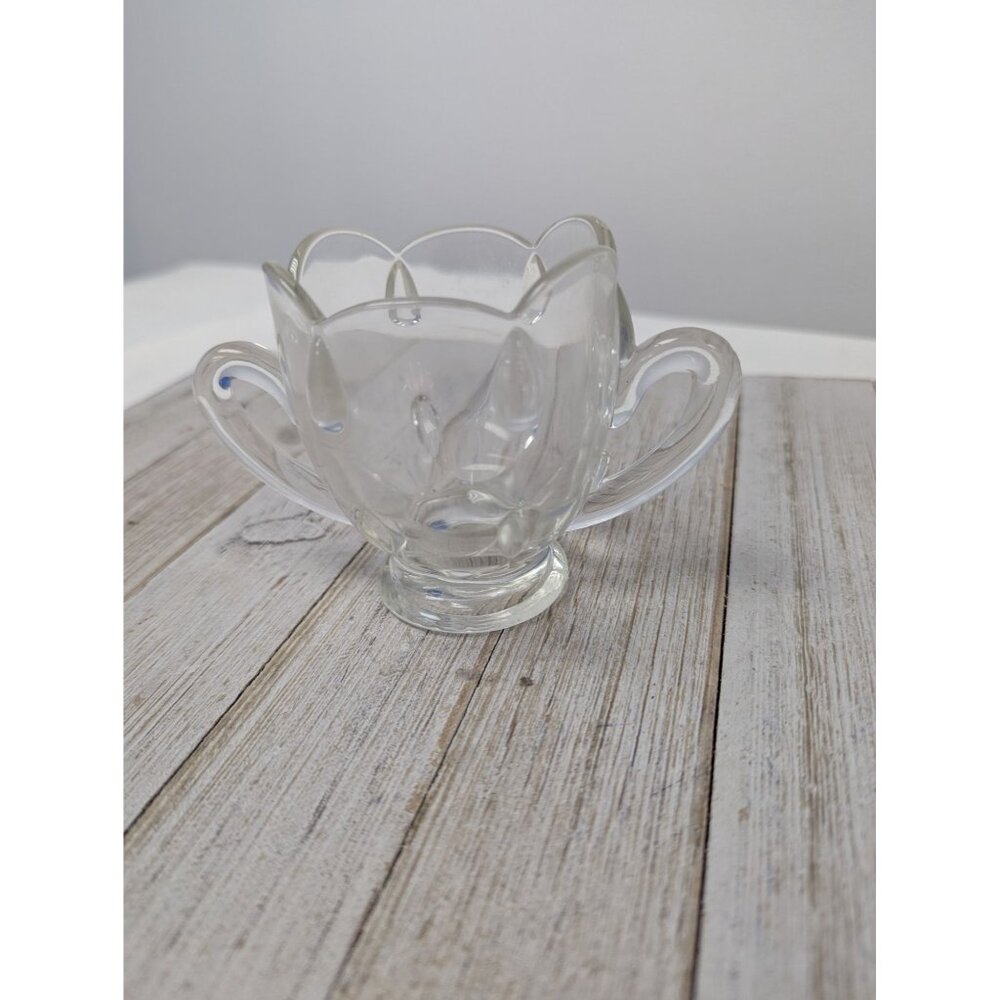 Vintage Indiana Clear Glass Teardrop Sugar Bowl Dish with Handles 3 1/2" Tall